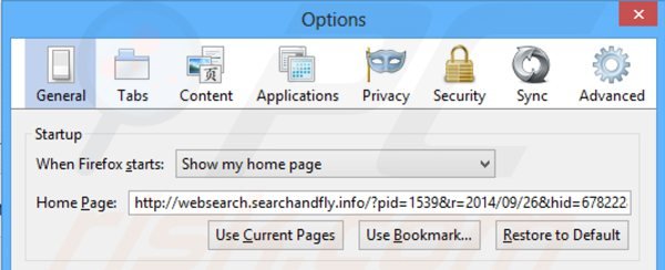 Removing websearch.searchandfly.info from Mozilla Firefox homepage