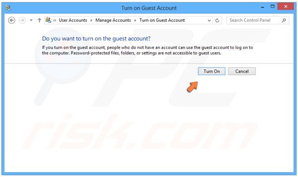 Turning on Guest user in Windows 8 step 4 - clicking 
