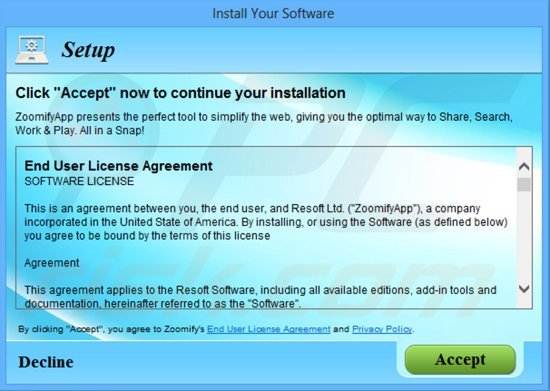 deceptive free software installer used in zoomifyapp adware distribution