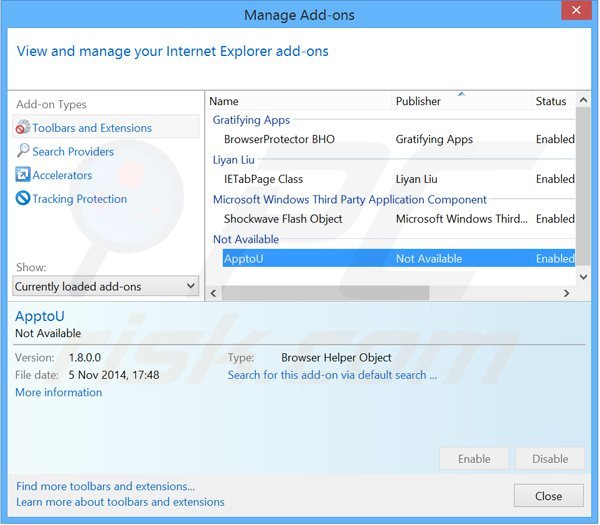 Removing apptou ads from Internet Explorer step 2