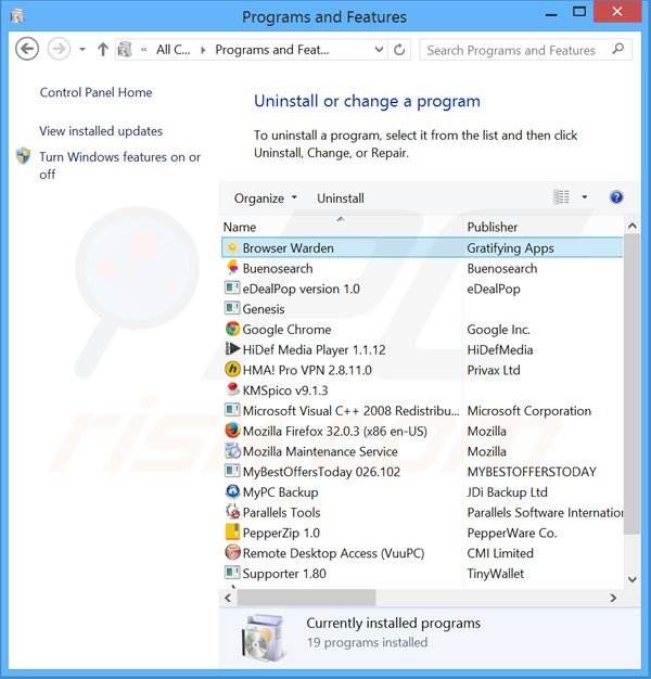 browser warden adware uninstall via Control Panel
