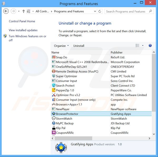 browserprotector adware uninstall via Control Panel