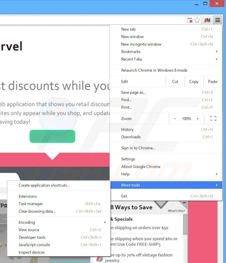 Removing Coupon Marvel ads from Google Chrome step 1