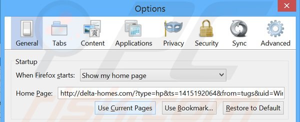 Removing delta-homes.com from Mozilla Firefox homepage