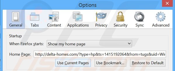 Removing delta-homes.com from Mozilla Firefox homepage
