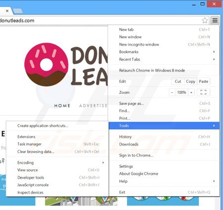 Removing donutquotes ads from Google Chrome step 1