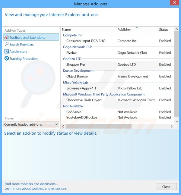 Removing donutquotes ads from Internet Explorer step 2