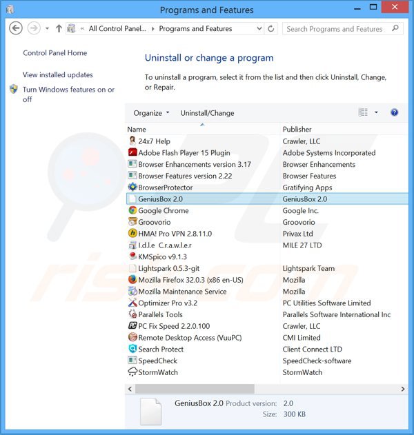 geniusbox adware uninstall via Control Panel