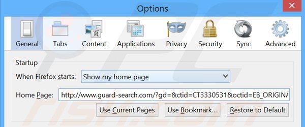 Removing Guard-search.com from Mozilla Firefox homepage