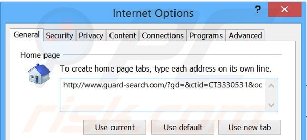 Removing Guard-search.com from Internet Explorer homepage