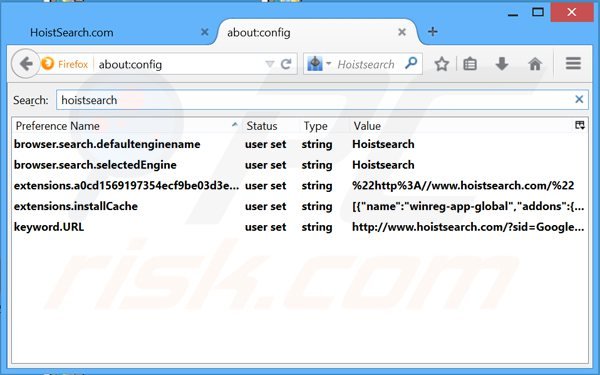 Removing hoistsearch.com from Mozilla Firefox default search engine