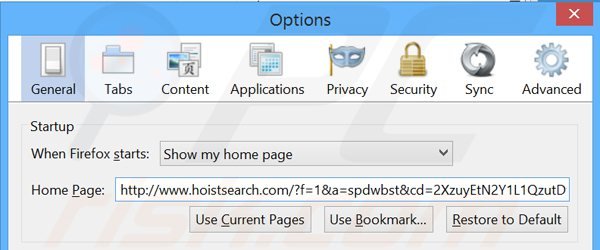 Removing hoistsearch.com from Mozilla Firefox homepage
