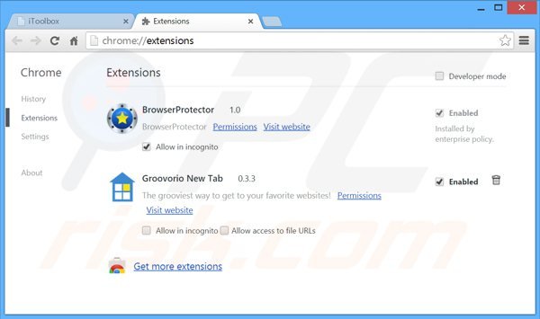 Removing itoolbox ads from Google Chrome step 2