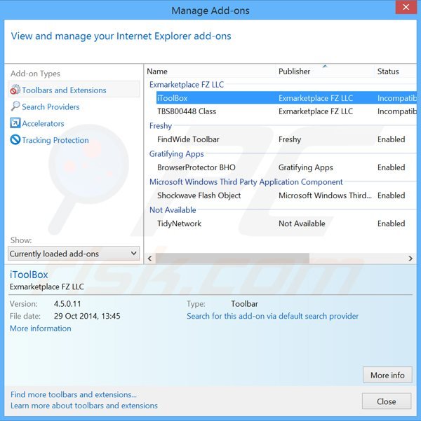 Removing itoolbox ads from Internet Explorer step 2