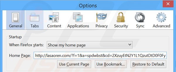 Removing lasaoren.com from Mozilla Firefox homepage