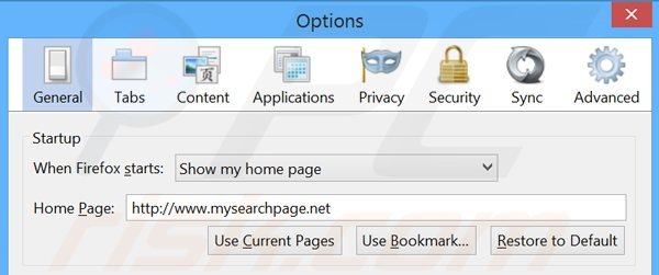 Removing mysearchpage.net from Mozilla Firefox homepage