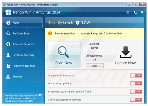 rango win7 antivirus 2014 main screen