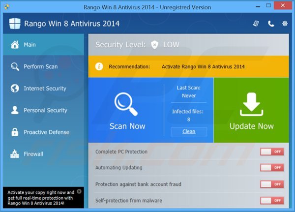 rango win8 antivirus 2014 main screen