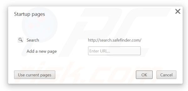 Removing search.safefinder.com from Google Chrome homepage