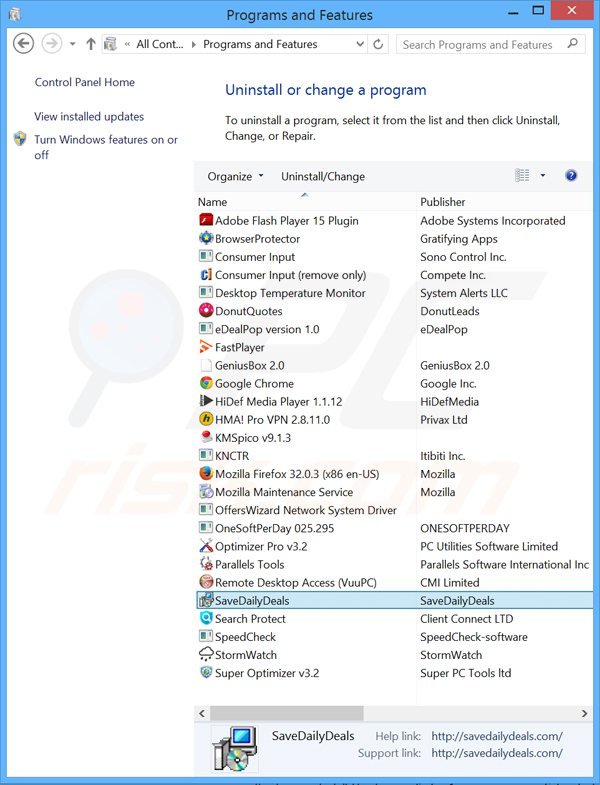 savedailydeals adware uninstall via Control Panel