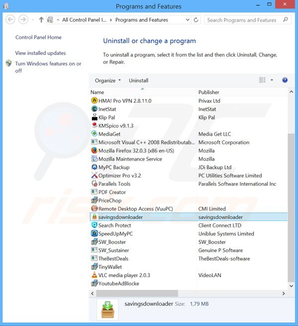 savings downloader adware uninstall via Control Panel