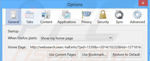 Removing websearch.searc-hall.info from Mozilla Firefox homepage