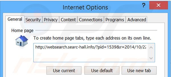 Removing websearch.searc-hall.info from Internet Explorer homepage