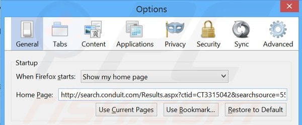Removing search.conduit.com from Mozilla Firefox homepage