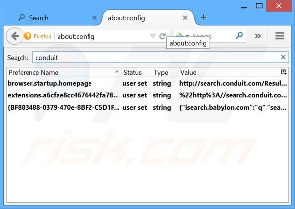 Removing search.conduit.com from Mozilla Firefox default search engine