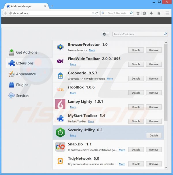 Removing security utility ads from Mozilla Firefox step 2