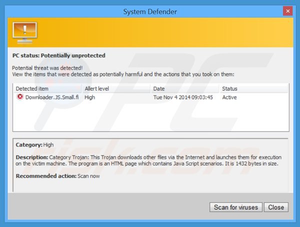 system defender generating fake security warning messages