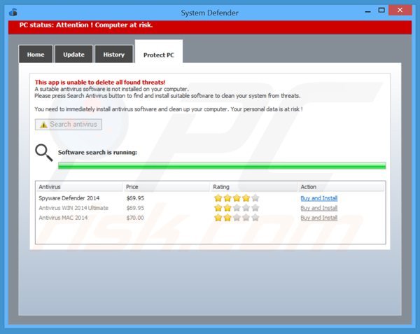 system defender displaying a list of antivirus programs