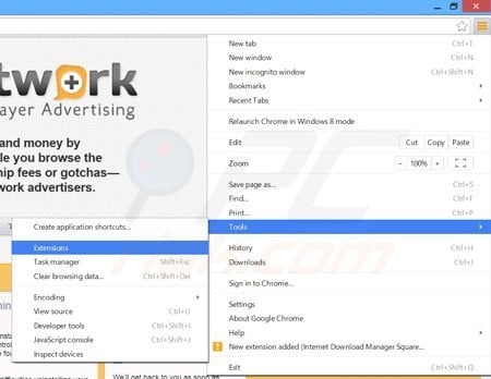 Removing tidynetwork ads from Google Chrome step 1