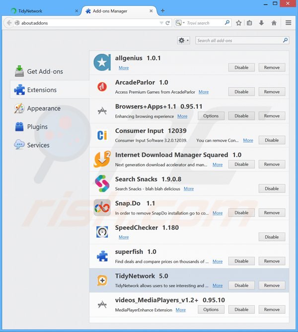 Removing tidynetwork ads from Mozilla Firefox step 2