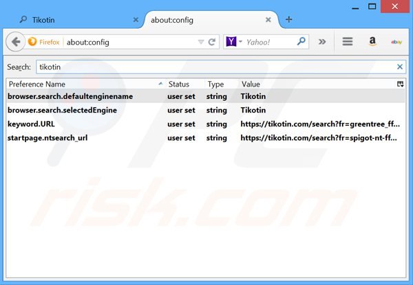 Removing tikotin.com from Mozilla Firefox default search engine