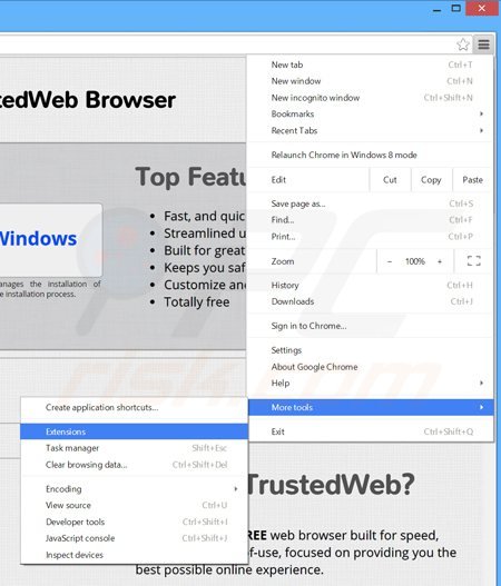Removing VeriBrowse ads from Google Chrome step 1