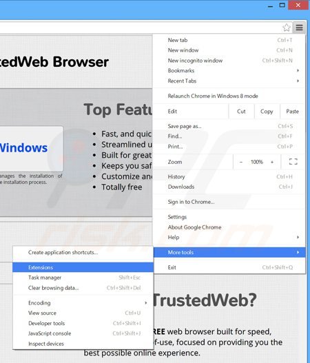 Removing VeriBrowse ads from Google Chrome step 1