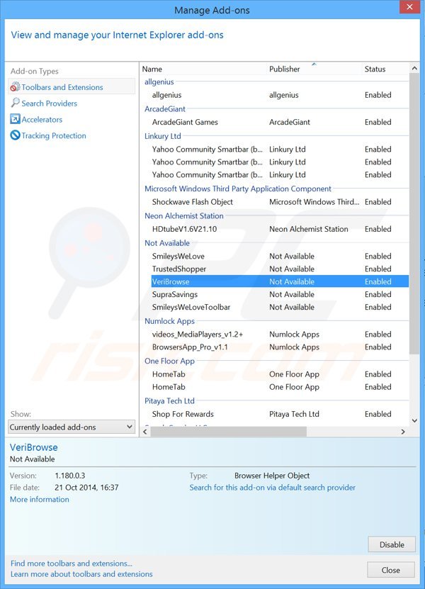 Removing VeriBrowse ads from Internet Explorer step 2