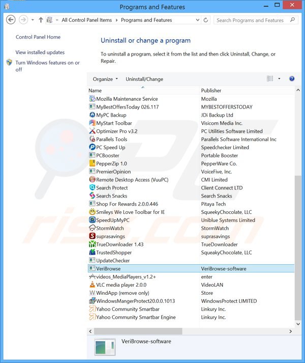 VeriBrowse adware uninstall via Control Panel