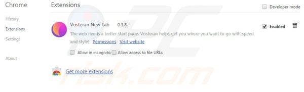 Removing vosteran.com related extensions from Google Chrome