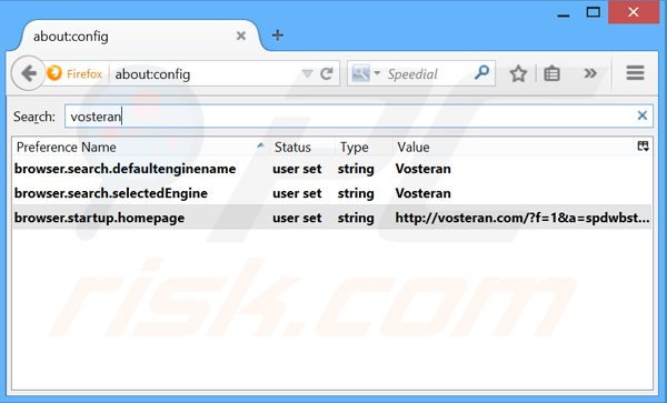 Removing vosteran.com from Mozilla Firefox default search engine