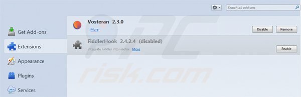 Removing vosteran.com related Mozilla Firefox extensions
