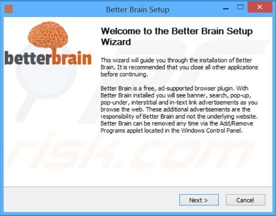 BetterBrain adware installation setup