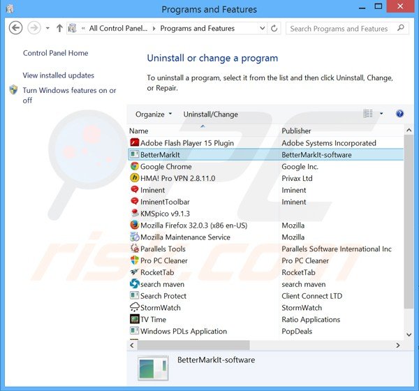 bettermarkit adware uninstall via Control Panel
