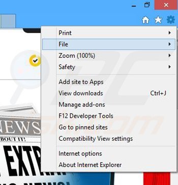 Removing Breaking News Alert ads from Internet Explorer step 1