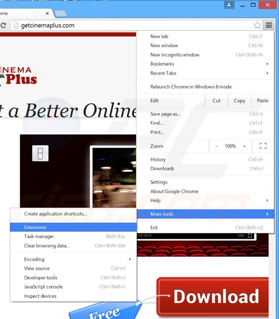 Removing cinema ads now from Google Chrome step 1