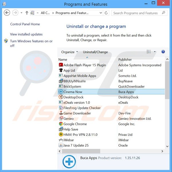 cinema now adware uninstall via Control Panel