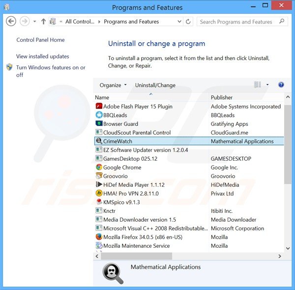 crimewatch adware uninstall via Control Panel