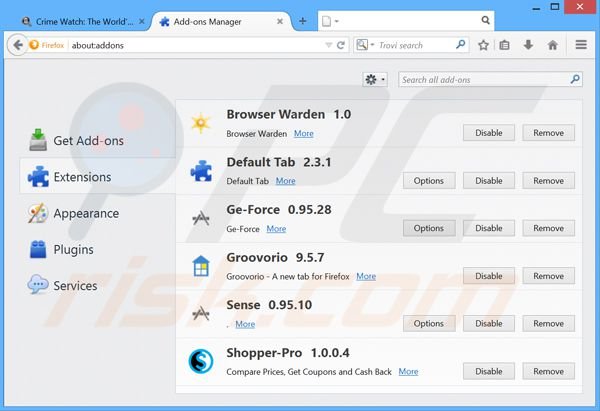Removing Crime Watch ads from Mozilla Firefox step 2