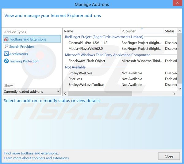 Removing currentweatheralert ads from Internet Explorer step 2